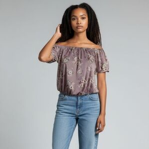 No Comment Pink Floral Crop Off Shoulder Top Size  Medium